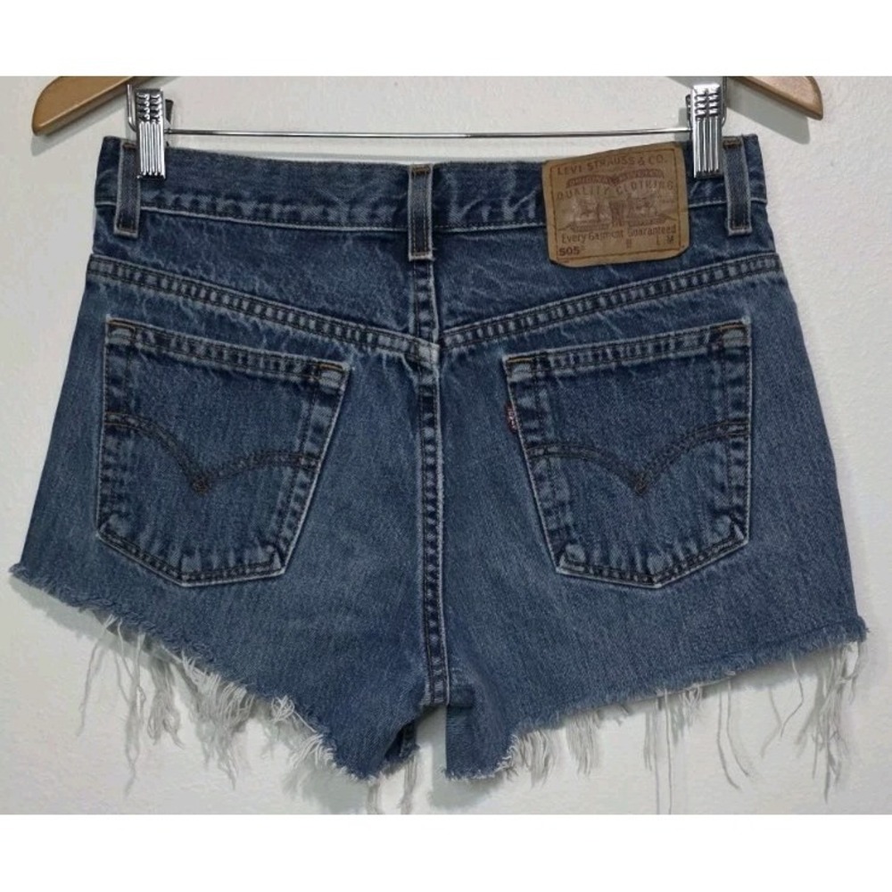 Levi's 505 Cutoffs Jean Shorts Women 9 Blue Leather‎ Tag Daisy Shortie Booty EUC